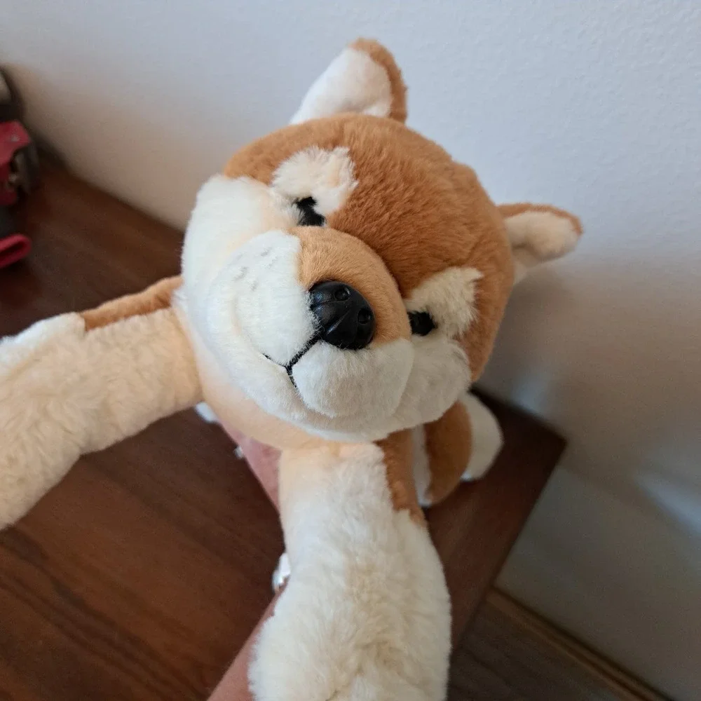 FAO Schwarz Shiba Inu Plush Dog Stuffed Animal Tan Cream Curled Tail 12 Inch